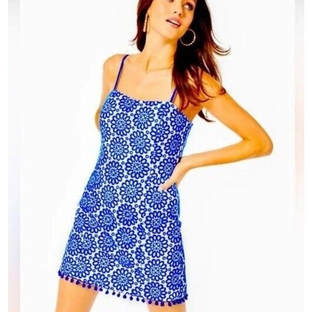 NWT Lilly Pulitzer Shelli Romper Resort White/Blue Grotto Pinwheel Eyelet, Sz 10
